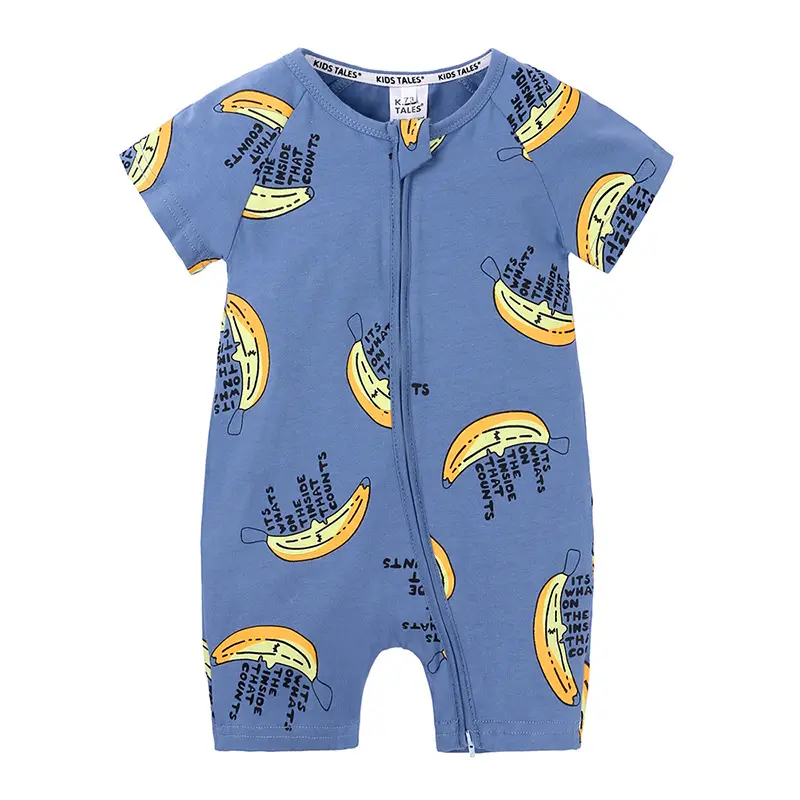 Macacão infantil de algodão para bebês, roupa de manga curta estampada, pijama personalizado de alta qualidade