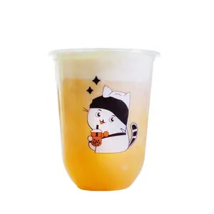 Cấp thực phẩm tùy chỉnh in rõ ràng bong bóng trà cup PP nhựa dùng một lần nước giải khát Cốc nhựa có nắp đậy nhựa PET Cup cho xuất khẩu