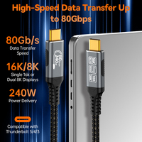 Cable USB4 Thunderbolt 5 Trenzado con Revestimiento Dorado, 80Gbps, PD 240W, Carga Rápida, 8K 60Hz, Conector Tipo C Macho-Macho, para Monitor y Micrófono, con Cubierta de PVC