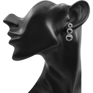 Ornaatis Black And White <b>Diamond</b> Three Stone Halo <b>Dangle</b> <b>Earrings</b> 10K White Gold Women's Wedding Jewelry - Product Image 3