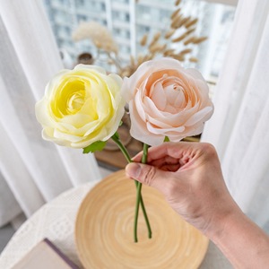 Rose artificielle Meimuchengzhou Lulian à branche unique, jaune, vert, orange clair, en tissu tissé, pour décoration de mariage - Product Image 2