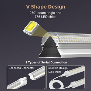 <span class=keywords><strong>หลอด</strong></span>ไฟ <span class=keywords><strong>LED</strong></span> <span class=keywords><strong>T8</strong></span> แบบรวมแสงสว่างพิเศษ 36W-100W รูปทรงตัววี ขนาด 4 ฟุต 8 ฟุต 120-130LM/W ตัวเรือนอะลูมิเนียม สำหรับร้านค้า โรงรถ โกดัง โรงงาน - Product Image 2