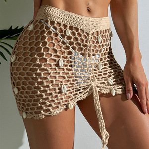 Copricostume da Spiaggia all'Uncinetto Fatto a Mano con Coulisse Laterale e Ciondolo a Conchiglia - Mini Gonna Sexy con Laccetti Laterali per Donna - Product Image 3