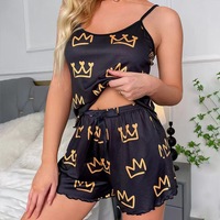 Ensemble de pyjama d'été pour femmes avec haut de pyjama sans manches et short, vêtements de détente légers et décontractés