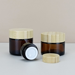 Tarros de Vidrio Ámbar para Crema Facial Cosmética con Logotipo Personalizado, Envases Vacíos para Manteca Corporal de 5g, 10g, 15g, 20g, 30g, 50g, 100g con Tapas de Bambú - Product Image 3
