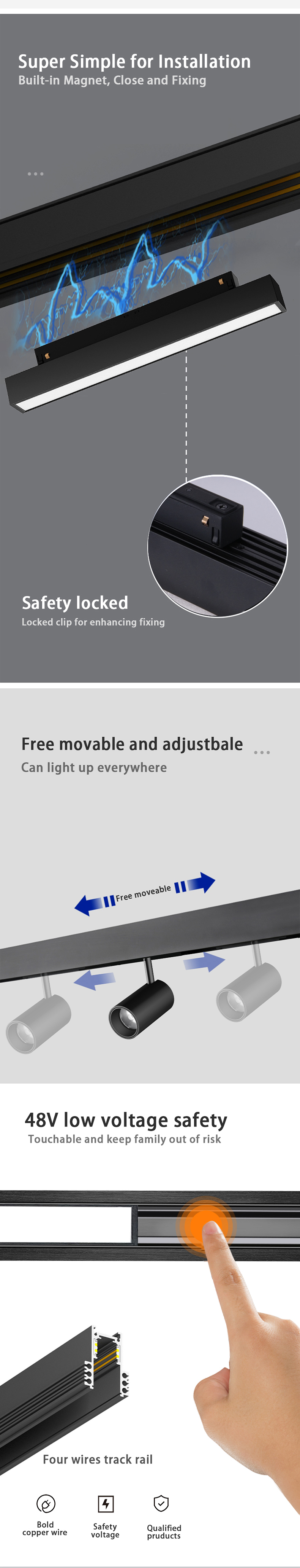 1M 2M 3M Aluminum Hidden Magnetic Suction Track Recessed Cob Led Magnetic Track Light System