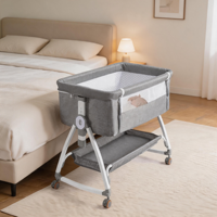 Lit bébé 3-en-1 avec cadre métallique et roulettes, réglable en hauteur, pliable facilement, matelas pour nouveau-né gris