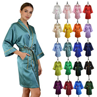 Robes de kimono en satin de soie pour femmes, couleur unie, douces et lisses, avec poches, pour mariée, demoiselle d'honneur, mariage, spa, robes de matin