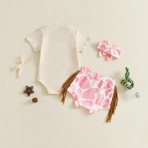 Conjunto de Boutique para Bebé, Mono de Manga Corta con Estampado Vaquero, Pantalones Cortos con Borlas, Diadema, <span class=keywords><strong>Traje</strong></span> para el Primer Cumpleaños de Niña para Sesión de Fotos - Product Image 2