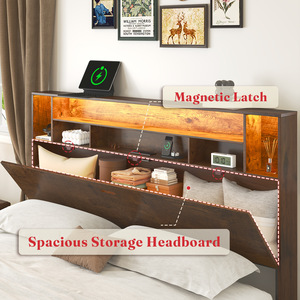 <span class=keywords><strong>Lit</strong></span> <span class=keywords><strong>de</strong></span> rangement élégant en chêne massif, design moderne et minimaliste avec tiroirs, <span class=keywords><strong>pour</strong></span> usage domestique, <span class=keywords><strong>lit</strong></span> multifonctionnel Queen/King - Product Image 2