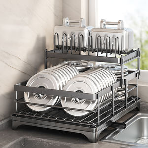 رف تجفيف أطباق معدني مقاوم للصدأ بطبقتين مع حامل للعيدان، مناسب للمطبخ، يقبل الطلبات حسب تصميم العملاء (OEM/ODM) - Product Image 5