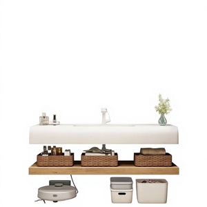 Meuble de salle de bain de luxe en bois massif multicouche avec miroir intelligent, lavabo intégré, finition sans peinture, couleur bois naturel, pour toilettes - Product Image 1