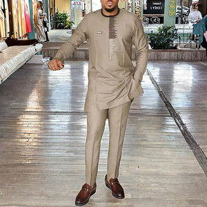 Traje africano, conjunto informal de 2 piezas para hombre, estilo étnico africano, Top largo estampado y pantalones, vestido Dashiki transpirable - Product Image 3