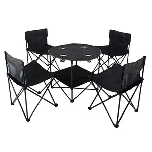 Furnitur teras aluminium 4 6 orang, kursi lipat persegi panjang ringan portabel dan Set meja untuk berkemah/