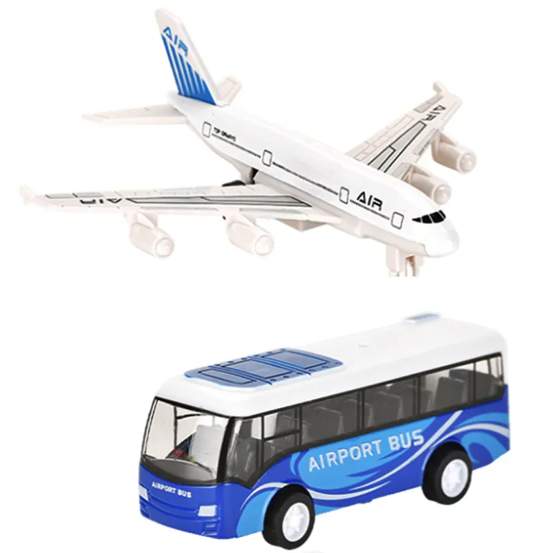 QS Harga Murah Aloi tarik kembali Diecast simulasi pesawat terbang mobil Bus Model kombinasi rumah mainan pesawat terbang Bandara Set mainan