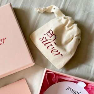 Custom Logo Low MOQ Canvas Jewelry Packaging <b>Bag</b> Small Cotton <b>Dust</b> Pouch With Silk Ribbon - Product Image 2