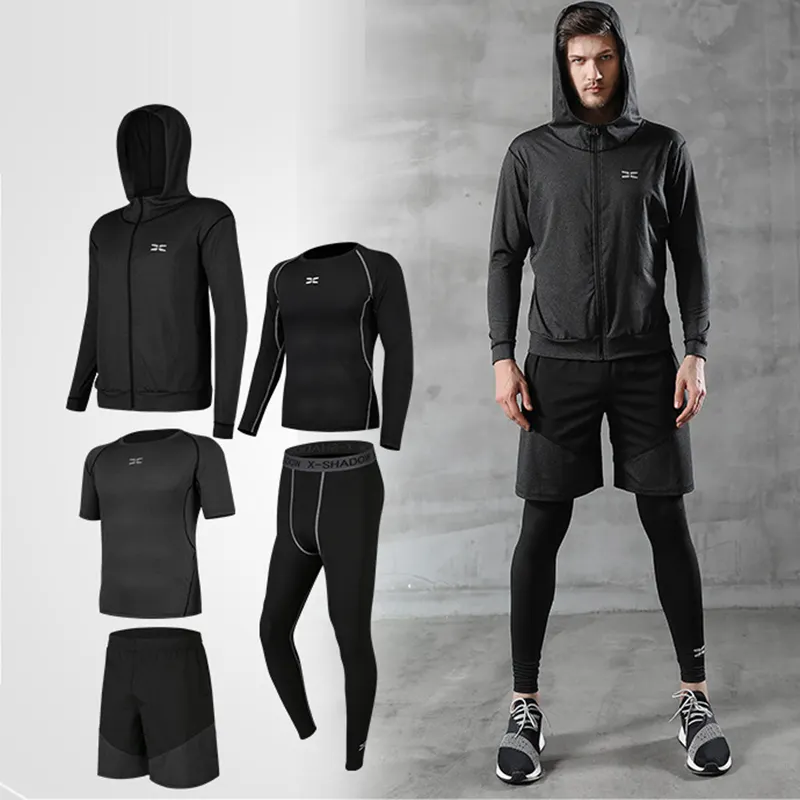 5 Pieces Sportswear Suit Wholesale Running Training Tights Men's Compression Fitness Gym Wear Set