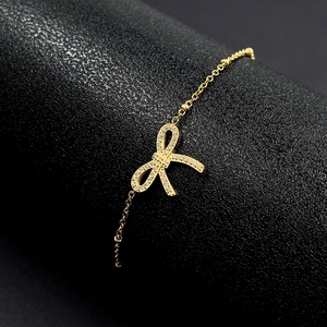 Fine Stainless Steel Wholesale Jewelry 18K Gold Plated Heart <strong>Infinity</strong> Bowknot Zircon Charms Link <strong>Bracelet</strong> and <strong>Bracelet</strong> for Women - Product Image 3