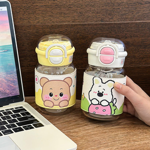 Botella de Agua de Vidrio con Diseño de Dibujos Animados, con Funda y Doble Boquilla, Taza de Viaje para Mujer, Primavera 2025, de Borosilicato Transparente - Product Image 1