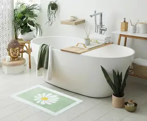 Skymoving New Custom Non-slip Bathroom Mat Floral Bath Rug Machine Washable Dry Microfiber Bath Mats With TPR Backing