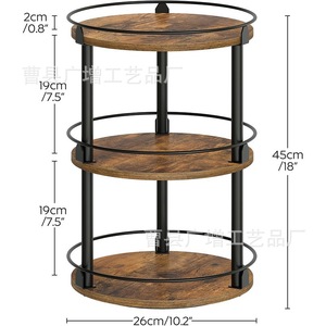Wooden Double Layer Rotating Spice <b>Rack</b> With Wrought Iron Frame 3 Tier Kitchen <b>Storage</b> Organizer For Spice Jars And <b>Bottles</b> - Product Image 2