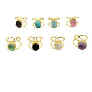 Anillo Religioso Clásico Sofisticado con Piedra Preciosa Pulida, Acabado Chapado en Oro y Joyería de Primera Calidad - Product Image 1