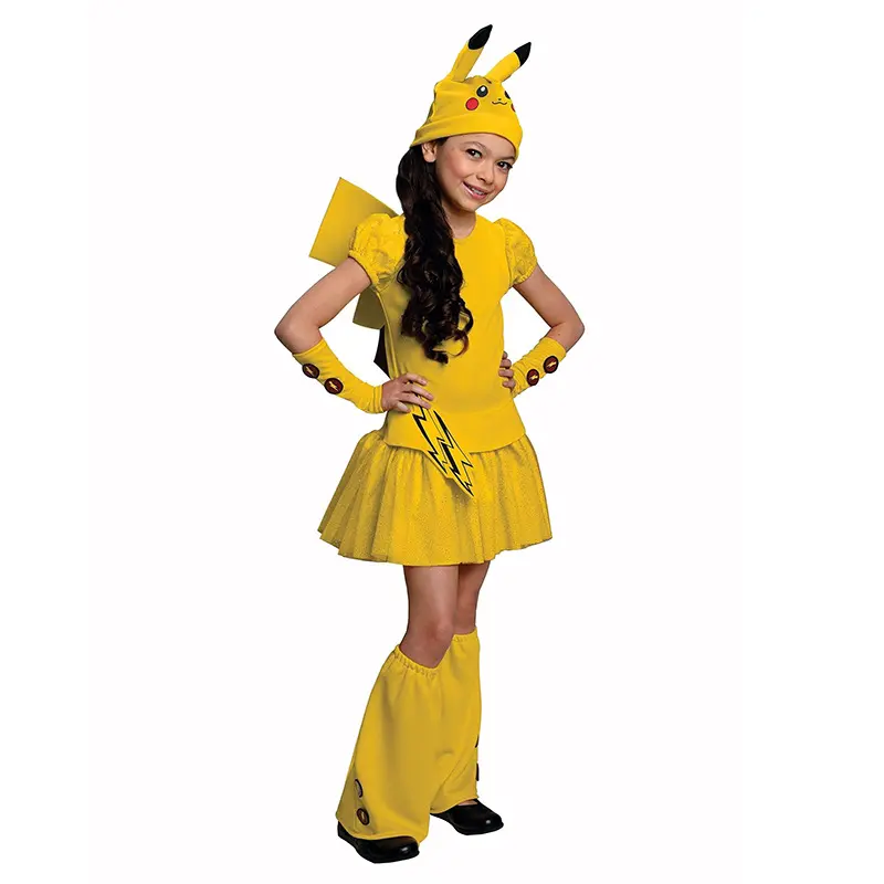 Mädchen Anime gelbe Pikachu Cosplay-Kleid Kinder Halloween Party Kostüme