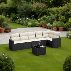 Black <b>Rattan</b> Garden <b>Sofa</b> Set 6 Seater Outdoor Furniture Contemporary Weather Resistant - Product Image 2