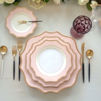 Ensemble d'assiettes en céramique pour mariage, bordure rose doré, motif tournesol, assiette de table, accessoire de photographie, vente en gros
