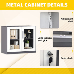 Lemari kantor kecil 2 pintu dapat dikunci, lemari logam profil rendah dengan rak, Kabinet ukuran kecil untuk rumah kantor, menghemat ruang, Penyimpanan <span class=keywords><strong>File</strong></span> - Product Image 6