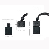 Flacon diffuseur de parfum pour voiture en verre noir carré de 8 ml avec couvercle en bois, vide, à suspendre