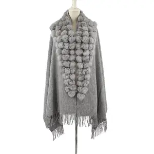 2024 Hoge Kwaliteit Kasjmier Wol Natuurlijke Konijnenbont Sjaal Mode Warme Bal Bal Cadeau Voor Mama Dames Tippet