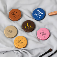 Miroir de poche compact en similicuir personnalisable avec logo, miroir de maquillage mini en cuir végétalien pour cadeau de douche