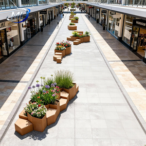 MLB018 Bancs modernes commerciaux en FRP et en bois, ensembles de pots de fleurs, chaises d'attente pour salon et bureau - Product Image 4