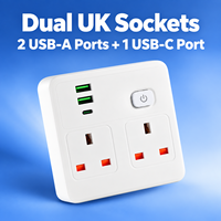 Adaptor Stopkontak Universal Standar Inggris 13A, Kabel Ekstensi Multi-Fungsi dengan Port Pengisian Cepat USB Type-C