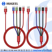 Cable USB Tipo C 4 en 1 al por Mayor, Carga Rápida PD 5V 2.4A, Trenzado de Nailon, 1m 3ft, Kit de Cable de Datos USB con Logotipo Personalizado para Teléfonos Inteligentes y Tabletas