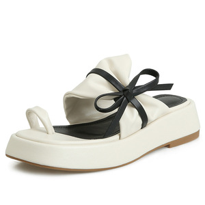 Sandales à nœud papillon en <span class=keywords><strong>cuir</strong></span> <span class=keywords><strong>souple</strong></span> à semelle épaisse, bout fermé, pour femme, été, à porter à l'extérieur, couleur assortie, chaussures pour femme - Product Image 1