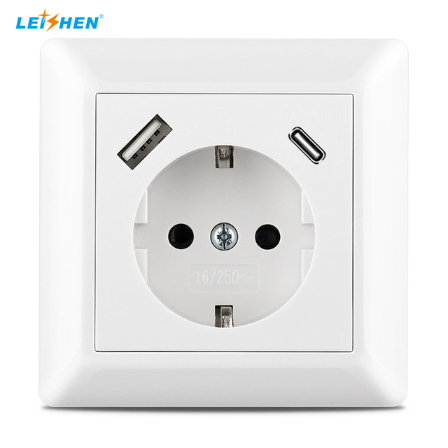 CE Certificate European German Electrical Schuko USB Wall Socket 16A EU German Power Electric Wall Outlet Socket and Switches
