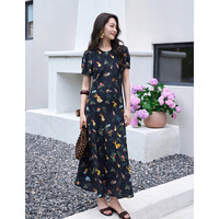 Robe d'été en soie coupe biais 3D style chinois Muguyu avec imprimé animal et floral, manches classiques, jupe taille haute 260604119