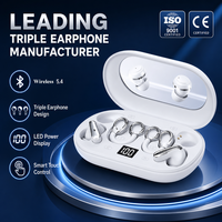 Écouteurs sans fil triples V5.4 avec moteur à vibration, autonomie de 42H, affichage LED, écouteurs sportifs à oreille ouverte, vente en gros, marque personnalisable