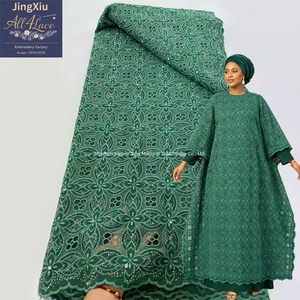 Tela de Encaje Bordada con Flores Geométricas en <span class=keywords><strong>Verde</strong></span> Oscuro, con <span class=keywords><strong>Lentejuelas</strong></span> y Pedrería, para Vestidos de Kaftan Aso Ebi Nigerianos - Product Image 1