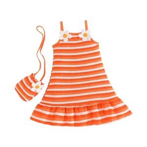 Robe à bretelles rayée pour filles, décorée de fleurs, à volants, pour l'été, tenue décontractée quotidienne - Product Image 6