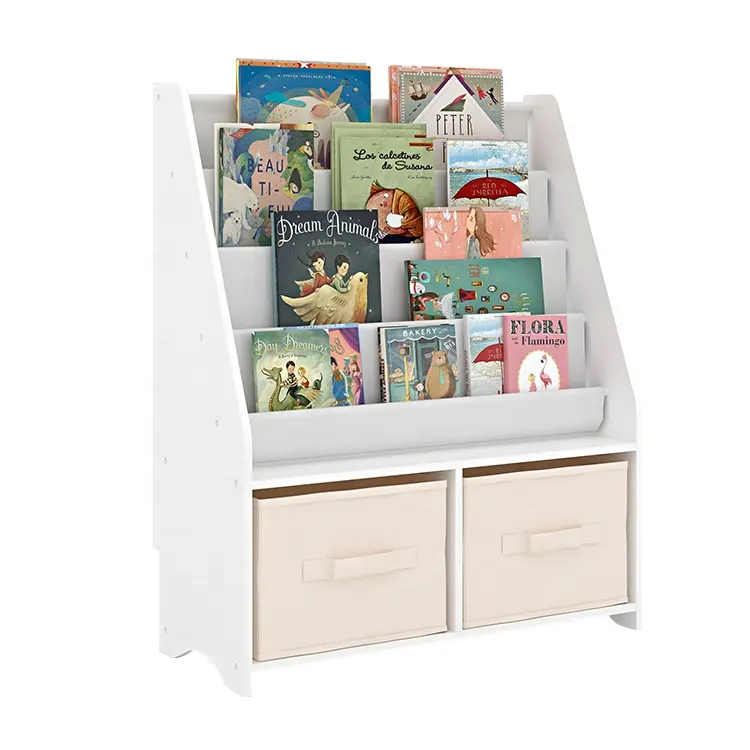 Montessori furniture children baby room bookcase bookshelf wood fabric kids toy organizer book shelf cabinet