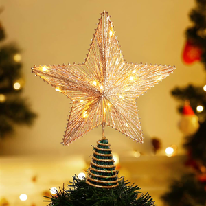 New Five-Pointed Star Hollow <b>Sequin</b> Iron <b>Art</b> Christmas Star Tree Topper 3D Metal Star Treetop Topper Christmas Tree Decoration - Product Image 1