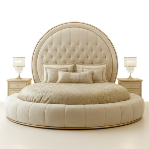 <span class=keywords><strong>Letto</strong></span> Rotondo di Lusso Imbottito con Testiera Trapuntata in Tessuto, Arredamento Moderno per Camera da <span class=keywords><strong>Letto</strong></span> King Size, Elegante <span class=keywords><strong>Letto</strong></span> Morbido Imbottito per Villa e <span class=keywords><strong>Hotel</strong></span> - Product Image 3