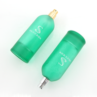 Flacon de parfum en verre givré vert menthe de 80 ml, vide, avec atomiseur, bouchon en bois, brume fine dorée, col serti