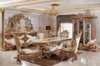 Antike Wohnmöbel Luxuriöse Klassische (Alte) Graue Esszimmerstühle Stark Geschnitzte Holz-Esszimmerstühle mit Polsterung