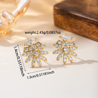 Anting-anting bunga zircon model rok, lapis emas 18K, tembaga, gaya Prancis, perhiasan mewah untuk wanita
