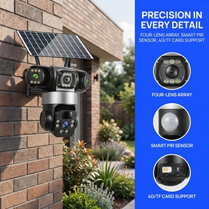 Caméra PTZ 360° à trois objectifs 4G 6MP personnalisée avec suivi IA et vision nocturne couleur intégrale, fabriquée en usine - Product Image 3
