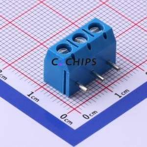 XY301R-A-5.0-3P Screw Terminal Block Bent Lead Through Hole,P=5mm Connector ( Construction: 1x3P )( Pitch: 5mm )( Color: Blue ) - Product Image 1